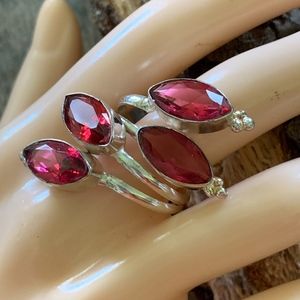 Ruby Red gemstone Bypass Silver ring sz 8.5